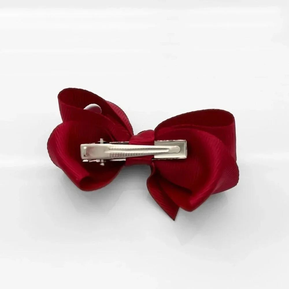 Set of 2 Pretty Girls Hair Bows Grosgrain Ribbon Hair Clips Accessory Burgundy